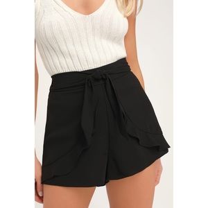 Black Ruffle Tie Front Shorts